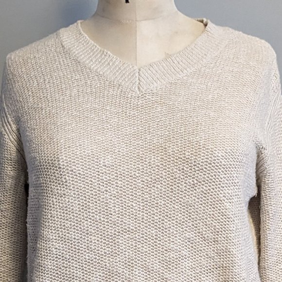 Everlane Slubby Cotton Linen V-Neck Sweater Open Weave Size XS Cream Off White - Picture 4 of 7